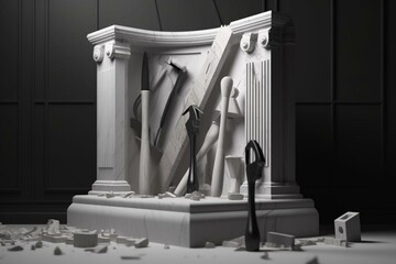 Abstract podium with carpenter's tools on monochrome background. Generative AI
