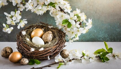Obraz na płótnie Canvas Easter eggs in a nest Easter theme