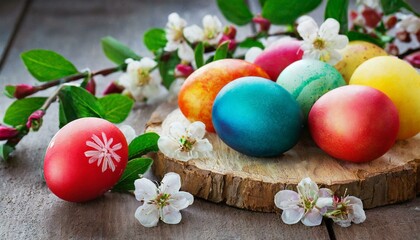 Obraz na płótnie Canvas Easter still life with eggs and flowers