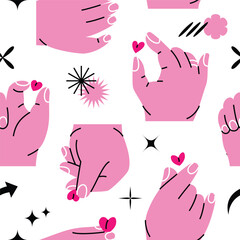 Pink Hands With Hearts Seamless Pattern