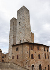 The Salvucci Towers, also called the Twin Towers in the old town of San Gimignano, Tuscany, Italy