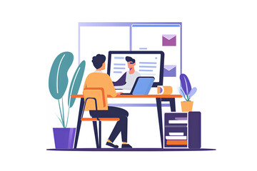 Obraz premium オンラインで勉強をする男子学生-1