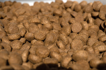 Pet food. Dog food and bowl in storage box