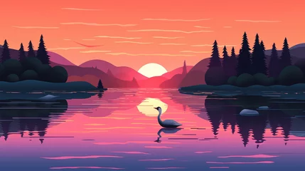 Foto auf Acrylglas Sunset at Lake illustration © Thanos