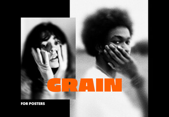 Black And White Grain Poster Photo Effect Mockup - obrazy, fototapety, plakaty