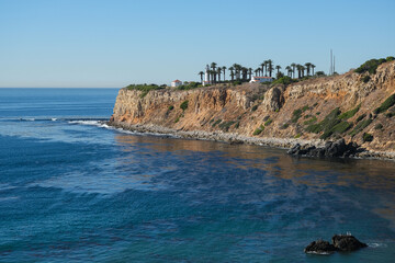 Breathtaking scenic and landscape view of coastline of Rancho Palos Verdes with vegetation and...