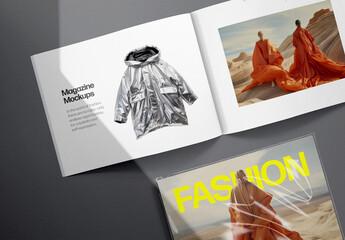 Magazine Pages And Cover With Natural Lighting Mockup