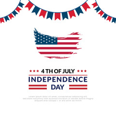 4th of July independence day wishes or greeting social media post template design with brush stroke flag vector illustration
