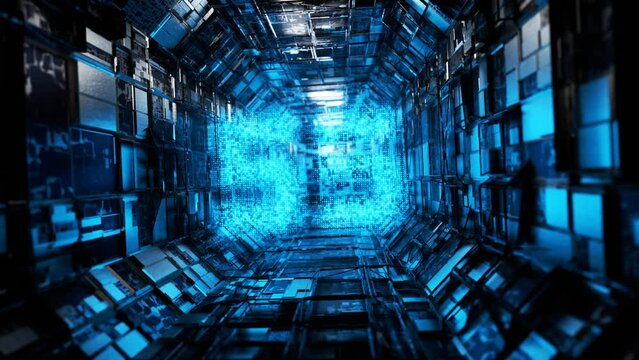 Countdown on a futuristic spaceship corridor. Countdown for your gaming stream. Countdown for video presentation. Technological countdown.
