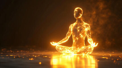 3d illustration of a glowing person meditating