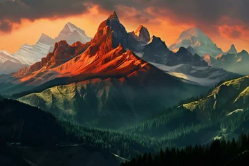 Foto op Canvas Mountain landscape at sunset,  Alps, Switzerland, Europe,  Beauty world © Mystic