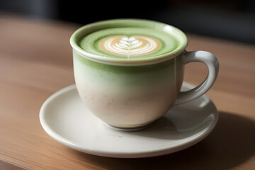 A cup of creamy matcha latte with latte art