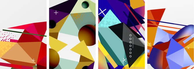 Geometric elements in abstract poster composition set. Vector illustration For Wallpaper, Banner, Background, Card, Book Illustration, landing page