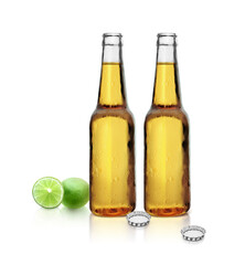 Beer bottle with lemon, transparent background