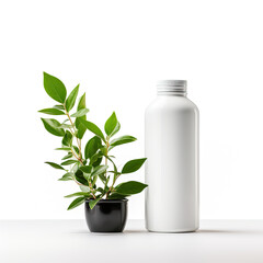 Clean and Fresh Supplement Bottle Mockup: Blank Label on White Background with Botanical Accent 