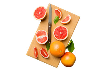 fresh Fruit grapefruit slices isolated on white background. Top view. Copy Space. creative summer concept. Half of citrus in minimal flat lay with copy space