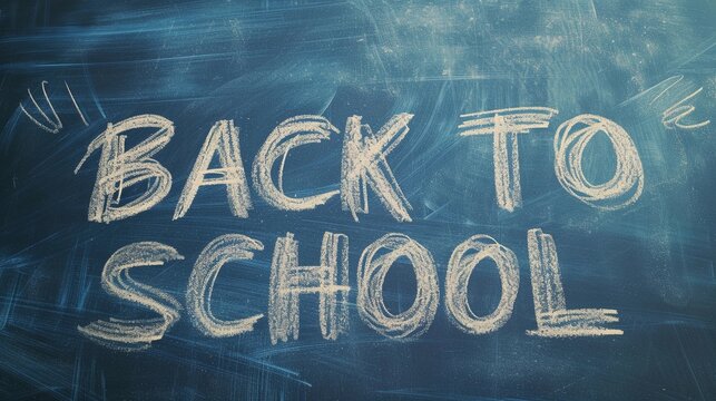 Photo of the text "Back To School" written using colorful chalk on a classroom blackboard, generative AI