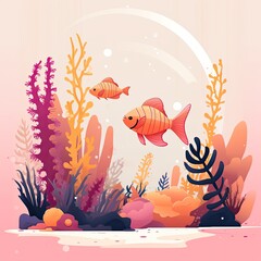 Naklejka premium Flat Illustration of Underwater Ocean