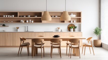 Fototapeta premium interior design of modern Scandinavian pantry with beautiful hardwood, minimal concept, AI generated photo, copy space for text