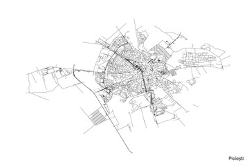 Ploiesti city map with roads and streets, Romania. Vector outline illustration.