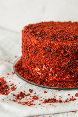 half of a red cake, side view 