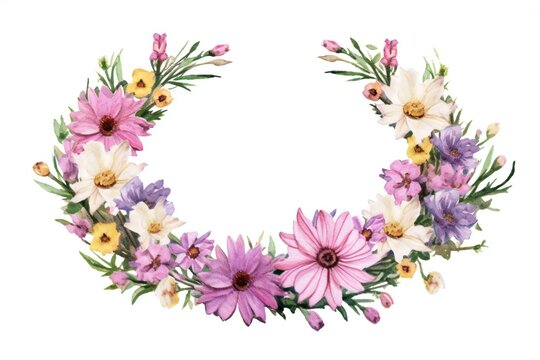 Watercolor floral wreath isolated on white background,  Hand painted spring flowers
