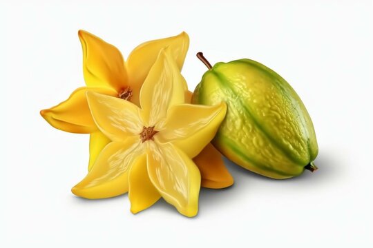 Isolated carambola fruit with a star shape on transparent background. Generative AI
