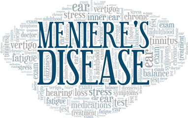 Meniere's Disease word cloud conceptual design isolated on white background.