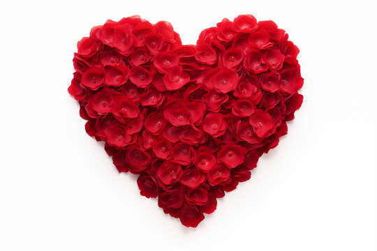 Red heart made from roses isolated on white