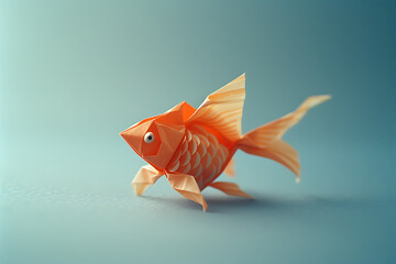 Origami fish on a plain colored background. Generative AI illustration 
, generativeAI