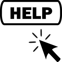 Help click icon. Help text and arrow click glyph icon. Replaceable vector design.