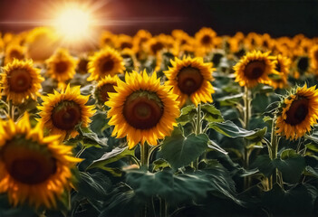 Fototapeta premium Campo di Girasoli in Fiore al Sole- Isolato su Sfondo Nero