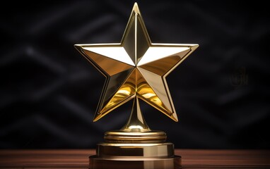 a gold star-shaped trophy glistening on a black background. generative AI