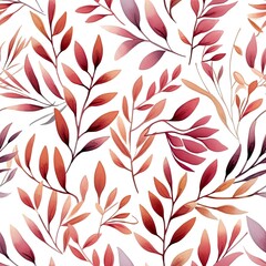 Seamless Pattern of Red Leaves on White Background