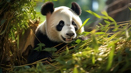 cute panda isolated on colorful Set of cute big pandas in different poses.