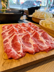 rice, beef, meat, snack and vegetables of Chinese food in diner