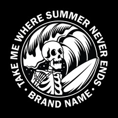 Skull with surf and summer theme