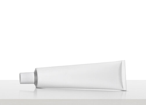 toothpaste tube on white table for health care concept, transparent background