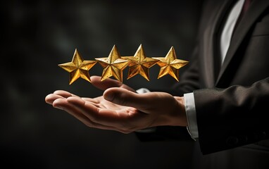 A person who is carrying four stars in his hand with the concept of rating a product. generative Ai