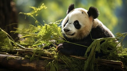 cute panda isolated on colorful Set of cute big pandas in different poses.