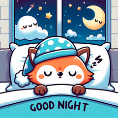 Good night card in cartoon style