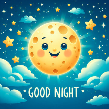 Good night card in cartoon style
