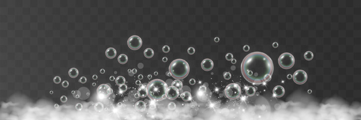 Air bubbles.Soap foam vector illustration on a transparent background.	

