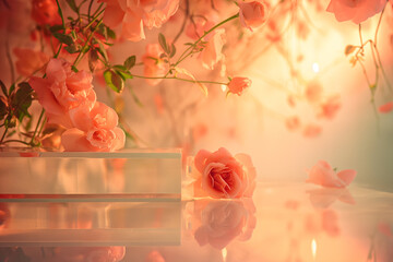 Romantic Valentine's Day Glass Podium with Elegant Roses