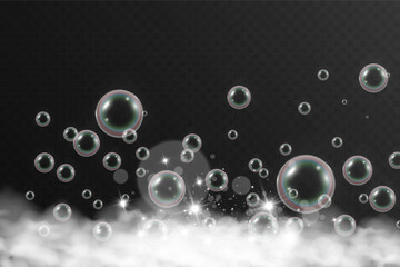 Air bubbles.Soap foam vector illustration on a transparent background.	

