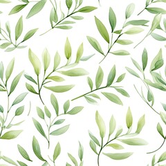 Green Leaves on a White Background Seamless Pattern