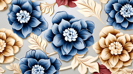 3d ilustrated flower seamless pattern, background