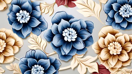 Fotobehang 3d ilustrated flower seamless pattern, background © DesignBee
