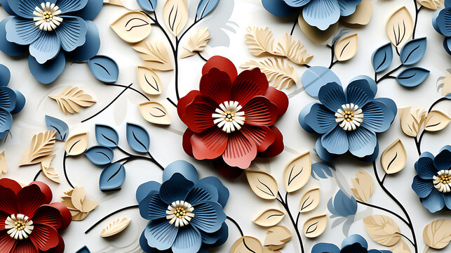 3d ilustrated flower seamless pattern, background