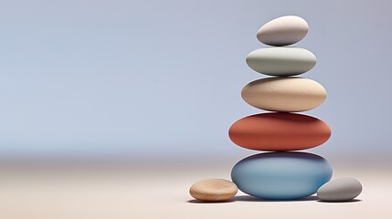 Pile of Zen stones on pastel blue background. generative AI